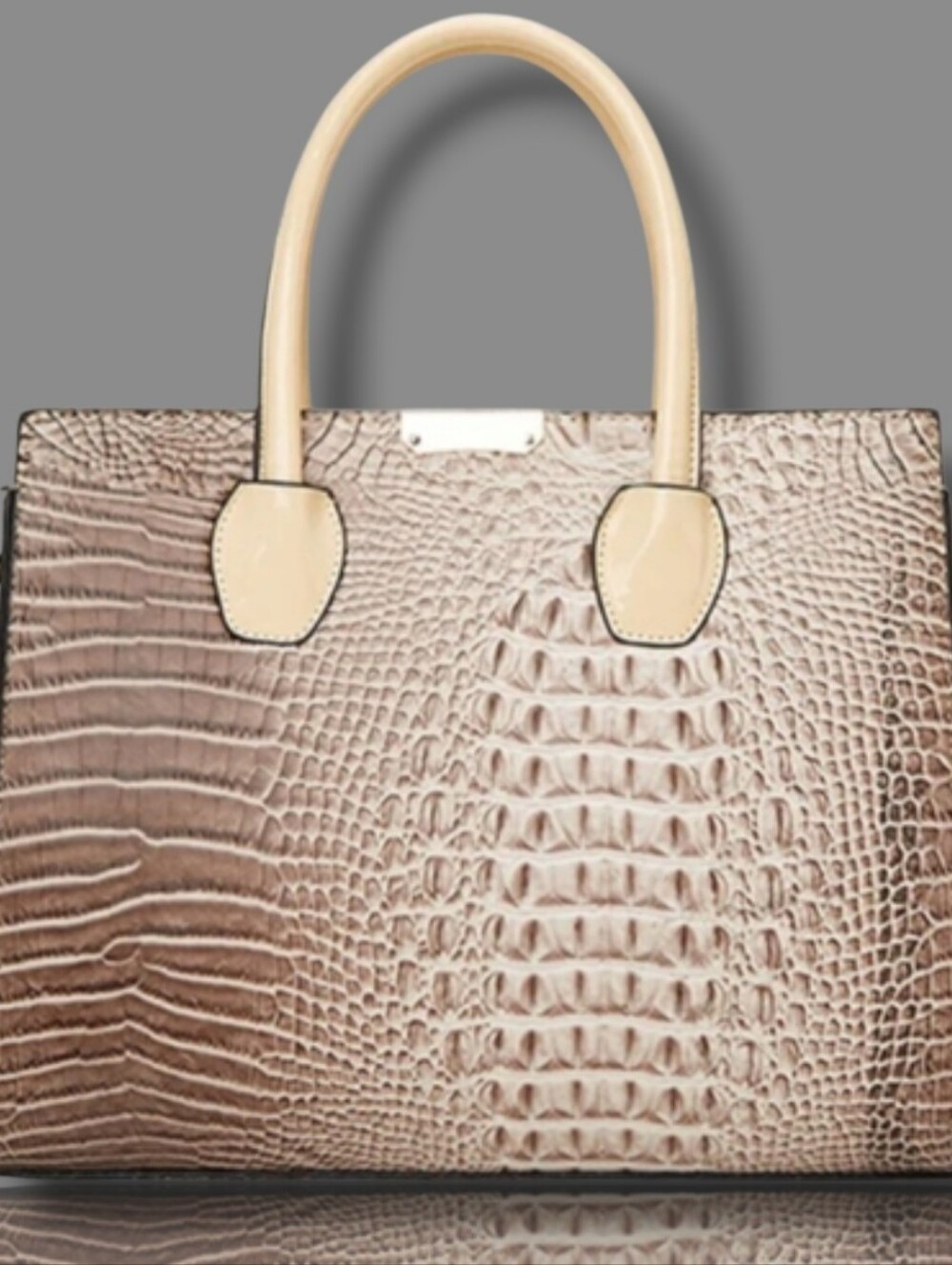 🆕Luxe Khaki and Cream Croc-embossed Satchel Handbag w/Wallet